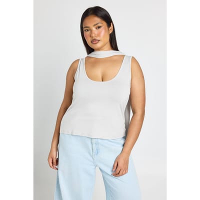boohoo Dames Plus Scoop Vest Met Halssjaal | Ash Grey | Maat: 16