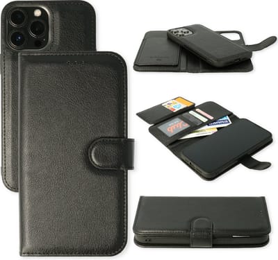 Casemania Hoesje Geschikt voor Apple iPhone 13 - Zwart - 2 in 1 Luxe Kunstlederen Portemonnee Book Case met Extra Vakken