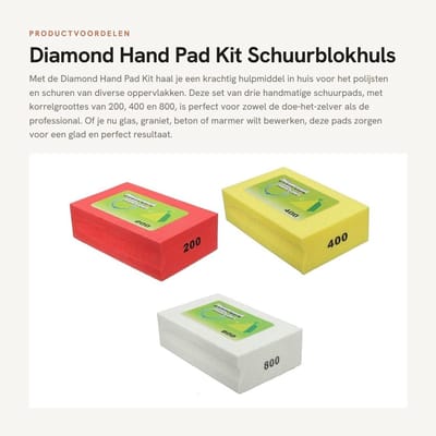 Dailygoods- Schuurpad Set 3 Stuks - Diamant Polijstpad 200/400/800 Grit - Handheld Schuurblok - Geschikt voor Glas/Graniet/Marmer - Hittebestendig en Duurzaam