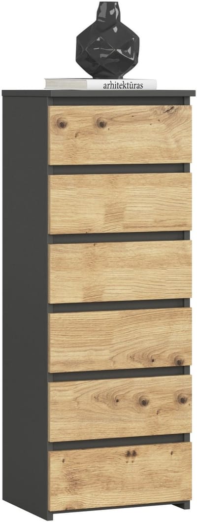 Ladekast CL6 met 6 Lades / AKORD Furniture Factory / Grafietgrijs - Artisan Eik / 40x109x35 cm