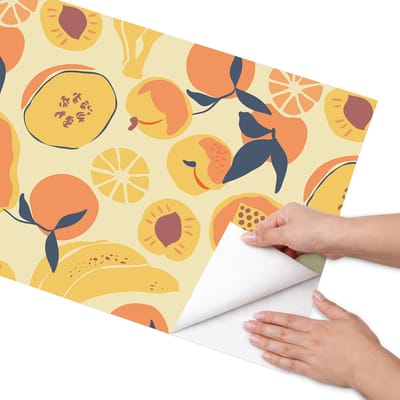 Coloray Meubel Wrap Folie - Geel Meubelfolie - 50x100 cm - Wrapfolie Keuken Vruchtpatroon - Decoratiefolie - Boho Meubelfolie - Meubel Wrap Folie - Woonkamer decoratie - Achtergronden en patronen