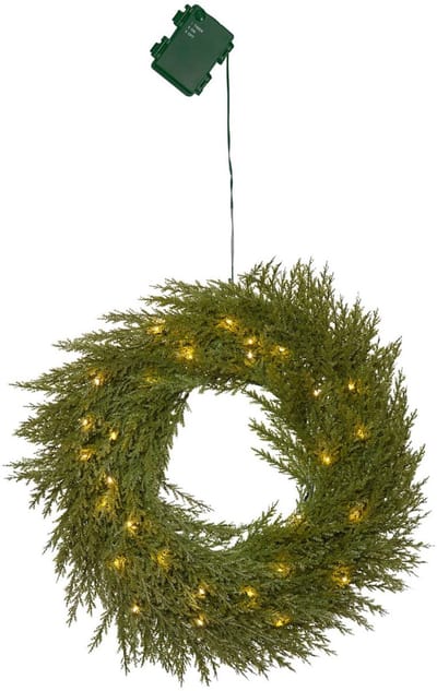 Star Trading Kunstkerstkrans 'Thuja' met batterijen + timer, groen, 30 LED's, warm wit, Ø 45cm