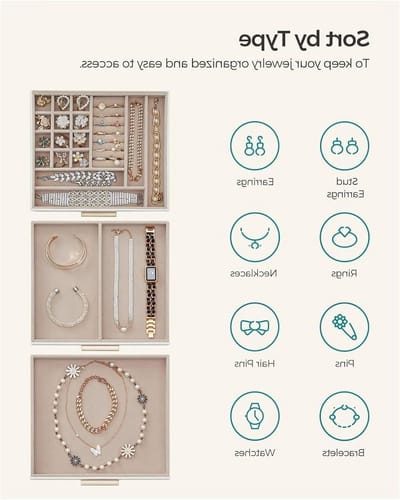 Sieradendoos met laden - Accessoire organizer - Sieraden opbergen - Verwijderbare verdelers - 3 niveaus - Wit