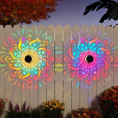 Set van 2 solar omheining lampen - gevoed door metalen zonne energie - outdoor balkon stap wandverlichting - waterdichte omheining lampen - tuin palen - familie terras achtertuin - gazon decoratie -Mandala-lantaarns