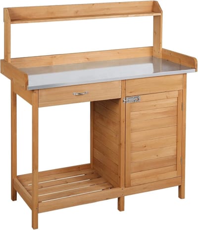 Tuintafel met verzinkt werkblad en opbergruimte voor tuinieren - 101 x 46 x 125 cm