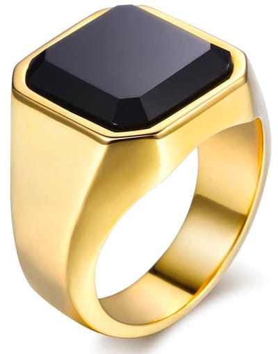 Zegelring Heren Goud kleurig met Zwarte Steen - Staal - Ring Ringen Mannen - Papa Cadeau Voor Mannen - Vaderdag