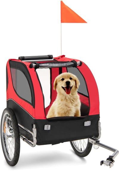 COSTWAY Dieren Fietskar, Fietskar voor kleine en Middelgrote Honden, met 50cm Wielen, Zonnedak, Universeel fietspaar