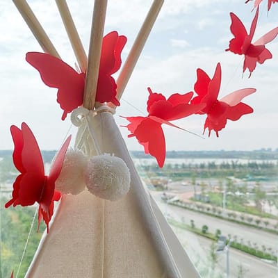 2m 3D vlinderpapieren banner slinger banner voor verjaardagsfeestje babyshower geleidelijke kleurrijke gordijn bruiloft decoratie rood