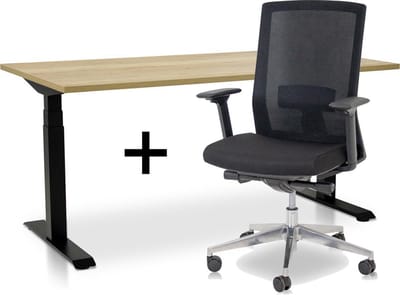 Zit-sta bureau elektrisch verstelbaar +  ERGO Bureaustoel | ARBO PRO NEN-EN 527 Thuiswerkset | frame bureau zwart - bureaublad robuust eiken | 120x80 cm