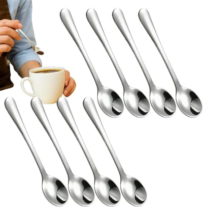 Set van 8 kleine roestvrijstalen lepels van 7,5 cm voor specerijpotjes, perfect voor sauzen, zout, suiker en honing