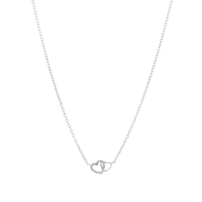 Bijoutheek Collier 2 Hartjes Witte Stenen Zilver