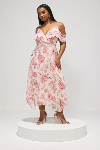 Yours London Roze Maxijurk Met Bloemenprint Size 52