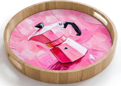 Dienblad rond 40x40 cm - Schootdienblad hout - Roze - Verf - Coffee - Borrelplank rechthoek - Plateau houten dienbladen
