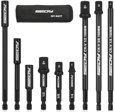 Impact Driver Socket Adapter Set - 9-delige 1/2" 3/8" 1/4" Adapter Set voor Boor en Steeksleutel