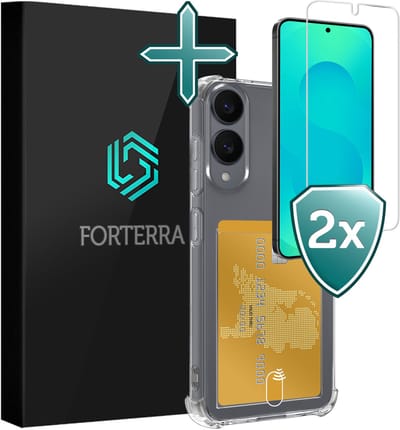 Hoesje Geschikt voor Samsung Galaxy S25 Edge - Met 2x Screenprotector - Pashouder - Kaarthouder - Back Cover - Telefoon Hoes Shockproof - Siliconen Case - Shock Proof - Pasjes Houder - Transparant
