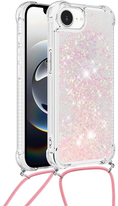 Coverup Hoesje - Geschikt voor iPhone 16e / 17e Hoesje - Coverup Liquid Glitter Back Cover met Koord - Roze