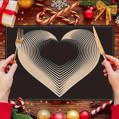 Placemats met Elegant Wit Hart Design - Tafelmatten voor Bruiloften, Jubilea, Valentijnsdag, Romantische Dinerdecoratie, Feest- & Keukenbenodigdheden black beige
