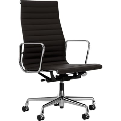 Vitra - Aluminium Chair - EA 119 - verchroomd - Leder/Plano - chocolade/bruin - Wieltjes voor harde bodems