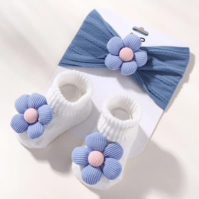 2 Stuks Bloemen Baby Hoofdband Sokken Set Zachte Nylon Haarband voor Pasgeboren Meisje Elastische Bloemen Turban Korte Sok Baby Hoofddeksel gray