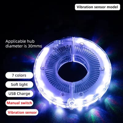 LED fietswiel licht – 7 kleuren 15 modi oplaadbare spaakverlichting met vibratiesensor en handmatige schakelaar voor maximale fietsveiligheid en zichtbaarheid