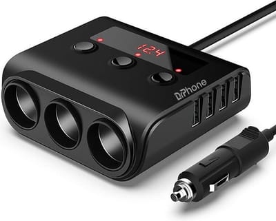 DrPhone CAR6 Sigarettenaansteker Adapter - 12V/24V - 3 Auto Stopcontact Auto  Oplader - Splitter -100W + 4 USB Poorten 2.4A & LED Digitale Display