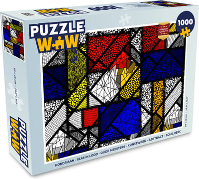 Puzzel Mondriaan - Glas in lood - Oude Meesters - Kunstwerk - Abstract - Schilderij - Legpuzzel - Puzzel 1000 stukjes volwassenen