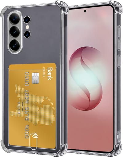 Hoesje - Geschikt voor Samsung Galaxy S26 Ultra - Met Pashouder en Kaarthouder - Telefoon Hoes Shockproof - Siliconen Case - Back Cover - Shock Proof - Pasjes Houder - Transparant