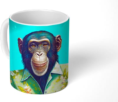Mok - Koffiemok - Aap - Blouse - Bloemen - Groen - Portret - Mokken - 350 ML - Beker - Koffiemokken - Theemok