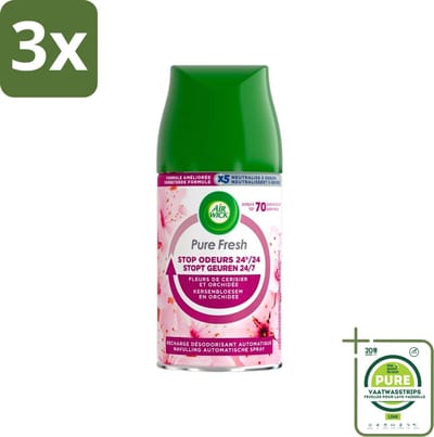 3 x Air Wick Freshmatic Max Pure Fresh Cherry Blossom & Orchid 250 ml - Grootverpakking - Luchtverfrisser - Geurverspreider - Aziatische Kersenbloesem - Air Wick Freshmatic - Navulling