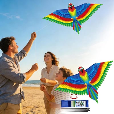 Dieren Vlieger - Vlieger voor buiten - Buiten spelen - 100 meter touw - 97.5 x 133 cm - Papegaai kleur