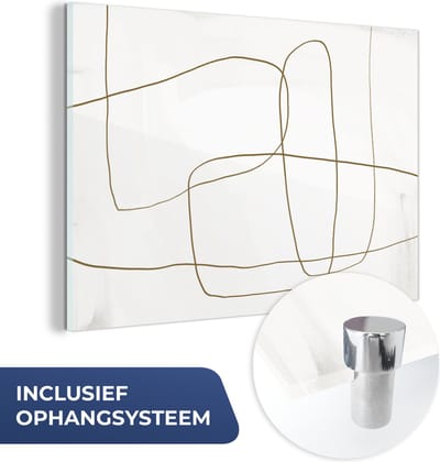 MuchoWow® Glasschilderij 60x40 cm - Schilderij acrylglas - Abstract - Wit - Bruin - Foto op glas - Schilderijen