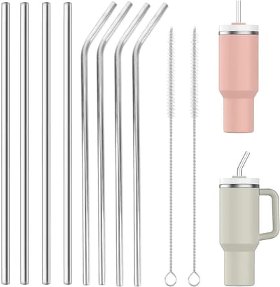 Rietjes, lang 31 cm, voor Stanley Adventure Quencher reisbekers 40 oz, heldere harde plastic rietjes zonder BPA, met 2 reinigingsborstels