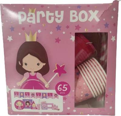 Party box Prinsessen - Roze - Feest set - 65 Stuks - Slinger - Bekers - Bordjes - Rietjes - Feestje - Kinderfeest - Servetten - Roltongen - Feesthoedjes