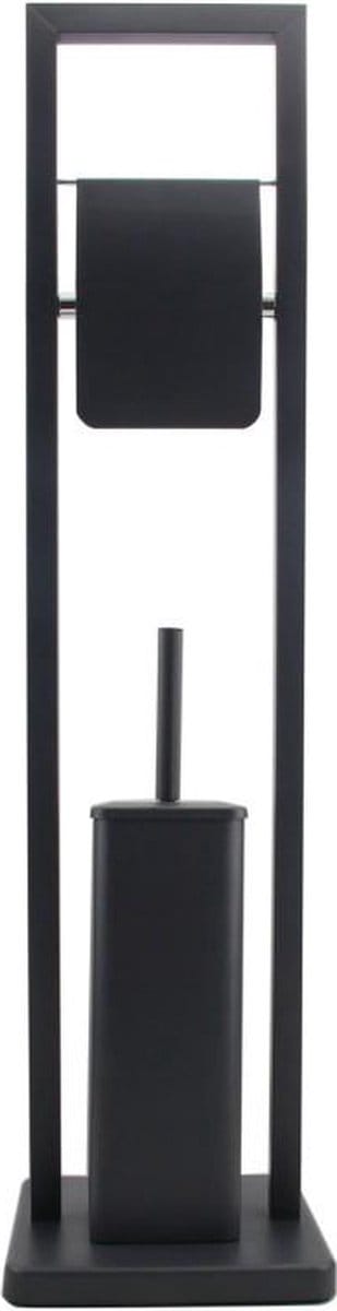Wc borstel met houder - en toiletrolhouder - 20x20x80 cm - zwart