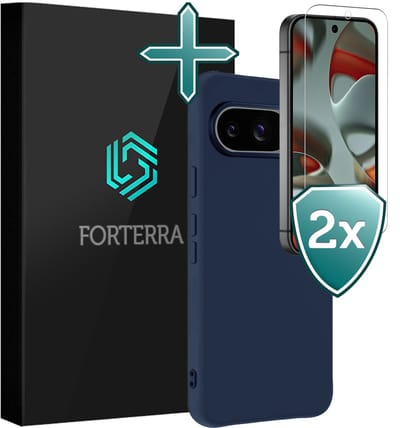 Hoesje Met 2x Screenprotector - Geschikt voor Google Pixel 10 - Sterk & Shockproof - Telefoon Hoes - Back Cover - Siliconen Case - Donkerblauw