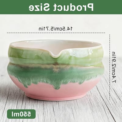 Handgemaakte keramische matcha kom met tuit, watercolor geglazuurde porseleinen kom voor matcha ceremonies, 550 ml, in geschenkdoos - perfect voor thee, Japanse theeceremonie en cadeau ideeën