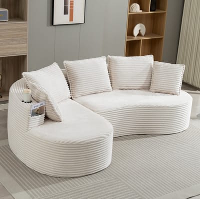 STILVORA Sofa 250 x 152 x 82 cm - Met Bekerhouders En Zijvakken - Voor Woonkamer En Slaapkamer - Cord Beige