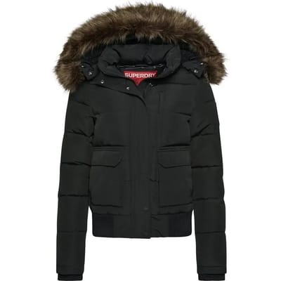 Superdry Everest Hooded Puffer Bomber Dames Jas - Jet Black - Maat Xl