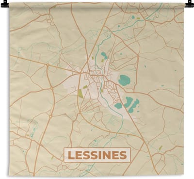 Wandkleed - Wanddoek - Vintage - Lessines - Stadskaart - Plattegrond - Kaart - 180x180 cm - Wandtapijt