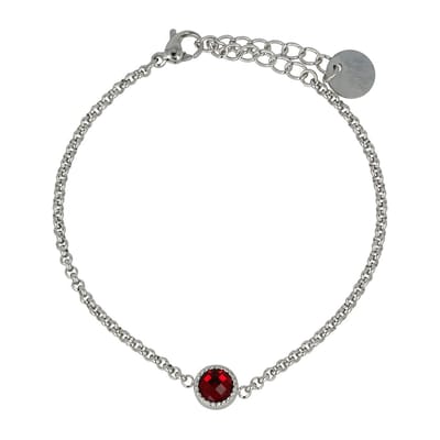 My Bendel - Vintage Zilverkleurige Bedelarmband met Rood Steentje - met Luxe Cadeauverpakking | Sieraden Voor Dames