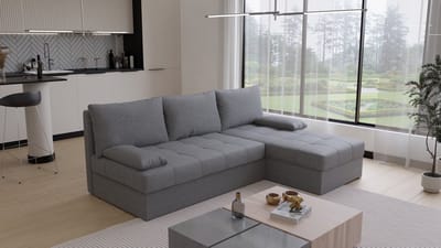 Hoekbank Rabat - Universeel - Stof - Grijs - Slaapbank met opbergruimte - Links of Rechts - Direct Leverbaar - Hoekzetel - Chaise longue - Zetel met slaapgedeelte - 3 zits - Zitcomfort stevig