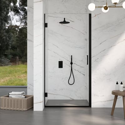 FugaFlow Eccelente Vetro Douchedeur - 60x200cm - scharnieren - deurgreep - vlak - helder veiligheidsglas - Mat zwart
