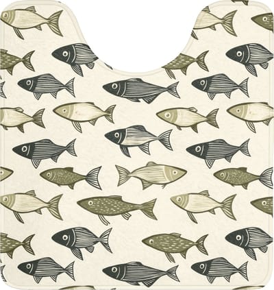 WC mat met uitsparing 55x60 cm - Antislip - Vissen - Klassiek - Groen - Toiletmat met uitsnijding - Vloermat - Douchemat - Toilet tapijt - Toiletmatten