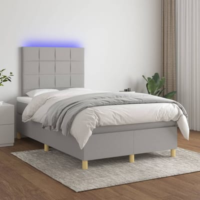 vidaXL - Boxspring - met - matras - en - LED - stof - lichtgrijs - 120x200 - cm