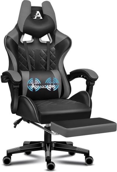 ALFORDSON Ethan - Gaming stoel bureau stoel - 360° draaibaar & 150° kantelbaar - Verstelbare zithoogte (44-54 cm) - Ingebouwde voetensteun - Lendenkussen - PU lederen zitting - Tot 180 kg