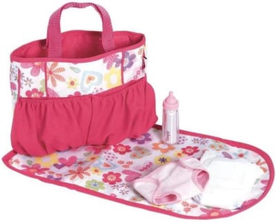 ADORA Babypop luiertas met stevige riemen, inclusief aankleedkussen en 2 poppenluiers (geschikt voor poppen van 33 cm), verjaardagscadeau voor kinderen vanaf 3 jaar - Pink Flower Power