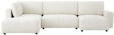 Vente-unique Grote panoramische hoekbank links in beige chenille stof CELARO