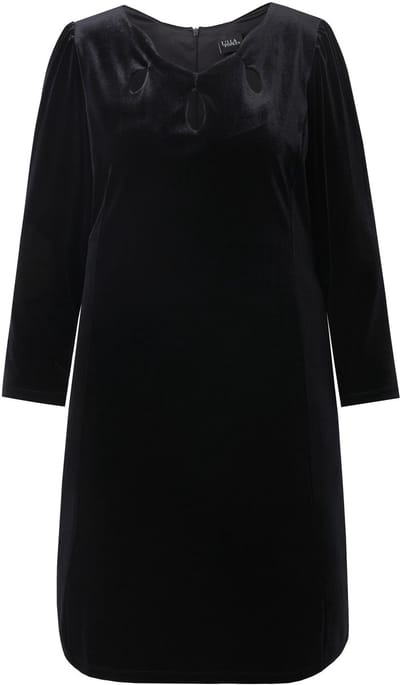 Ulla Popken - Dames - Bodycon-jurk fluweel cut-outs lange mouwen - Zwart - Maat 46