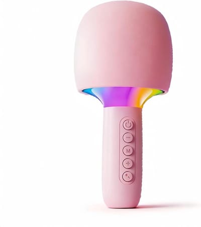 Karaokemicrofoon met Luidspreker - Draagbare Zangmicrofoon - Feestelijke Muziekavond - RGB Sfeerverlichting - 19 cm Hoog - Roze