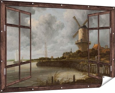 Gards Tuinposter Doorkijk De Molen bij Wijk bij Duurstede - Jacob van Ruisdael - 180x120 cm - Tuindoek - Tuindecoratie - Wanddecoratie buiten - Tuinschilderij